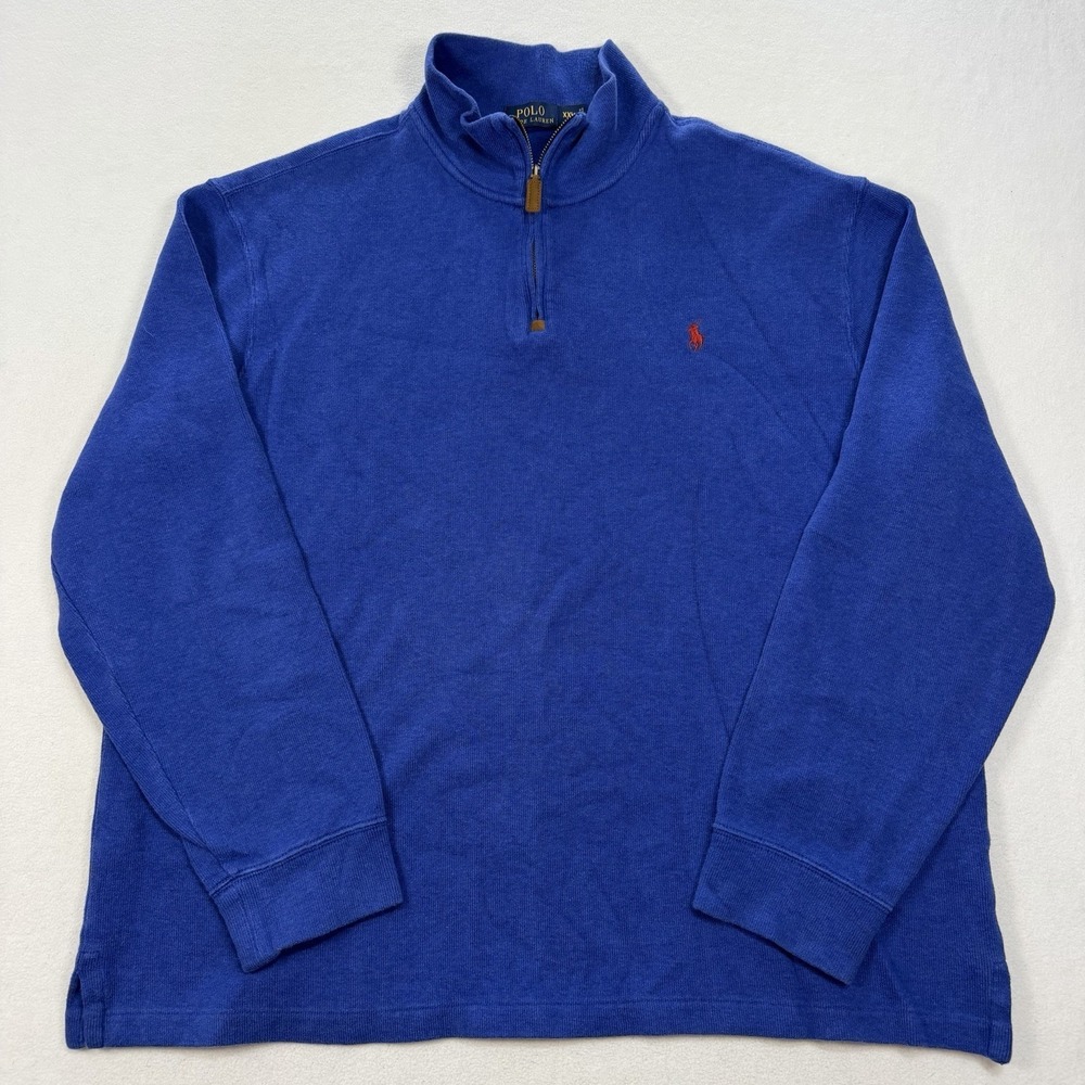 Polo‎ Ralph Lauren Sweater Mens XXL Blue 1/4 Zip Mock Neck Cotton Pullover